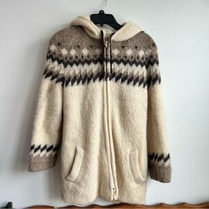 Cozy Wool Cream and Brown Hooded Women's Jacket